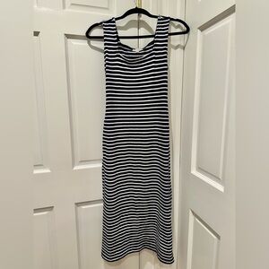 LOFT Navy and White Striped Sleeveless Midi Dress